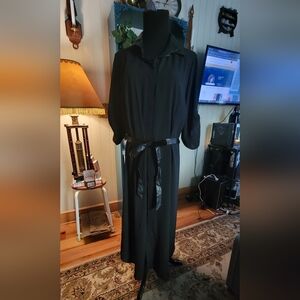 Plus Size 16 Faux Leather Trimmed Midi Dress with Belt